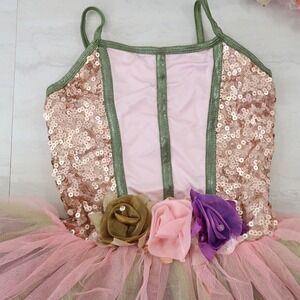 Dance Costume Girls‎ Size MC Pink Rose Gold Layered Sequin Hair Piece